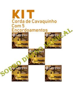  Kit com 5 Encordoamentos para Cavaquinho Tensão Pesada Giannini Cobra